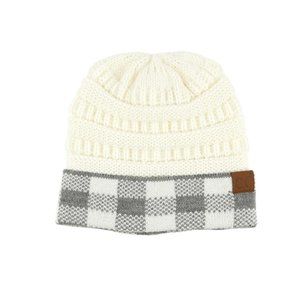 CC C.C Buffalo Plaid White & Gray Beanie Hat
